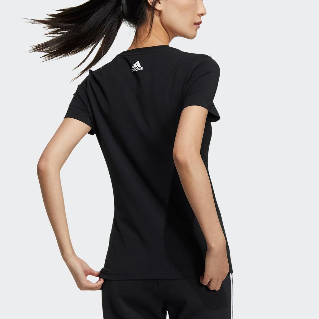 Adidas Foil Logo Print Sports Short Sleeve T-Shirt Women Tops Black GP0685