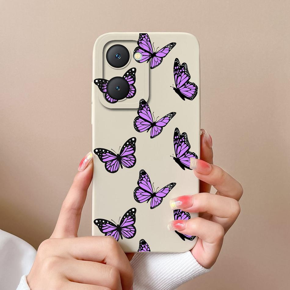 For Vivo Y03 4G Phone Case Butterfly Cute Cat Lightweight Liquid Silicone Camera Protection Back Cover For Vivo Y 03 Funda Shell