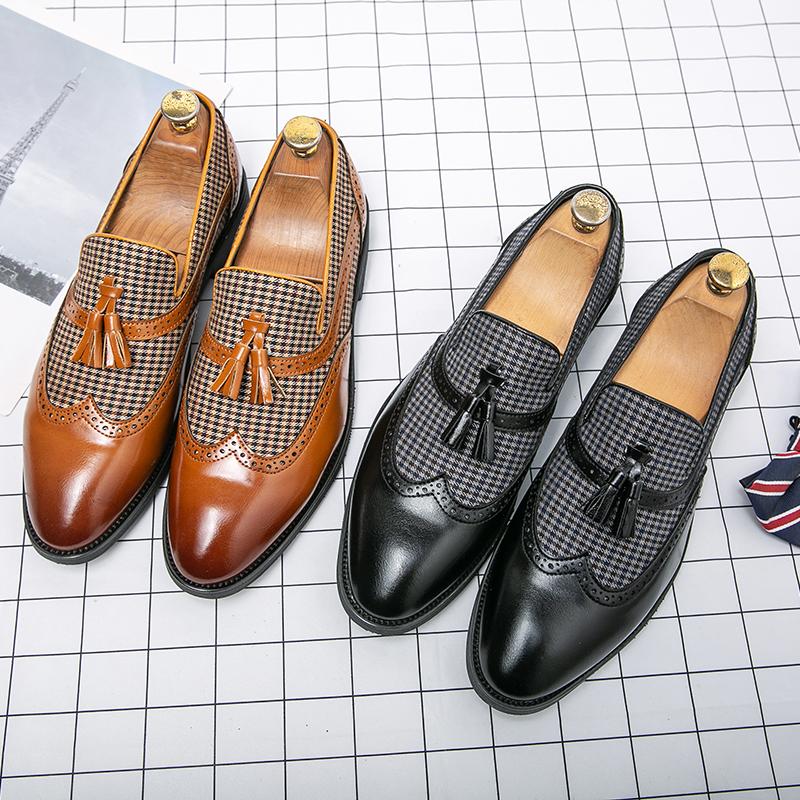Moda 2024 Nowe Mokasyny Biznesowe z Frędzlami dla Mężczyzn Wsuwane na Palce Brązowe Buty do Jazdy Mężczyźni Buty Eleganckie Modne Mokasyny Ślubne Darmowa Dostawa