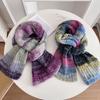 Retro Oil Painting Gradual Change Color Knitted Scarf Girls Advanced Sense Autumn and Winter Thickened Warm Wool Scarf Scarf