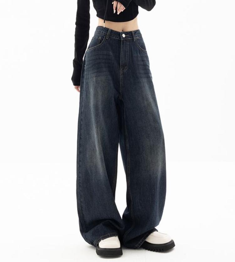 Jeans Vintage à Jambes Larges pour Femmes Harajuku Baggy Pantalon en Jean Surdimensionné Grunge Streetwear Pantalon d'Automne Mode Coréenne