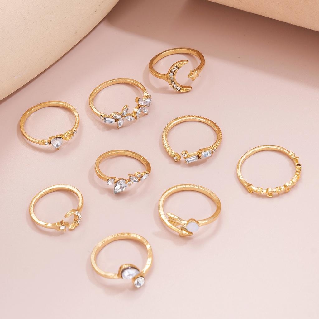 iF ME Retro Zirkon Ring Set Månen Hjärta Blomma Guld Silver Ringar för kvinnor Smycken Tillbehör