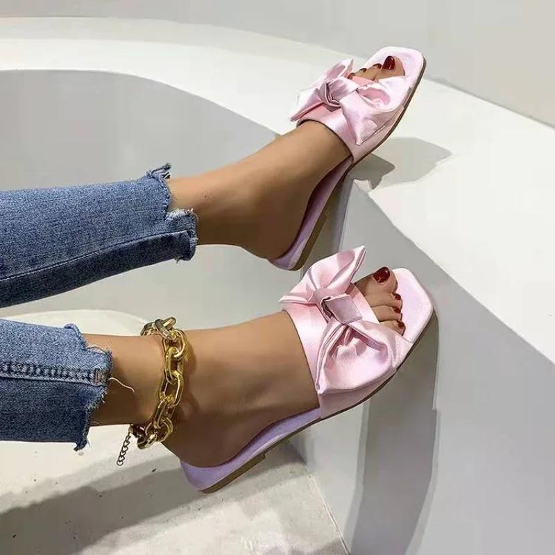 Women's Slippers Luxury Design Open Toe Slippers Indoor Fashion Casual Sandals Comfortable Bow Flat Women Slippers