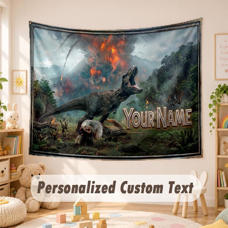 Custom Name Text Tapestry,Jurassic World Boho Wall Hanging, Decorative Backdrop Tapestry For Room