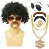 Wig Dress Up Set Necklace Ring Sunglasses Fake Moustache Vintage 80s Cosplay Party Disco Costume Photo Prop Performance Curly Wig