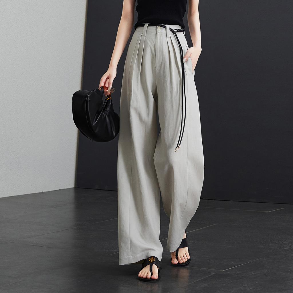 Lyocell linen casual wide leg pants for women in summer 2025, thin, fashionable, loose, versatile, slimming and floor length pants