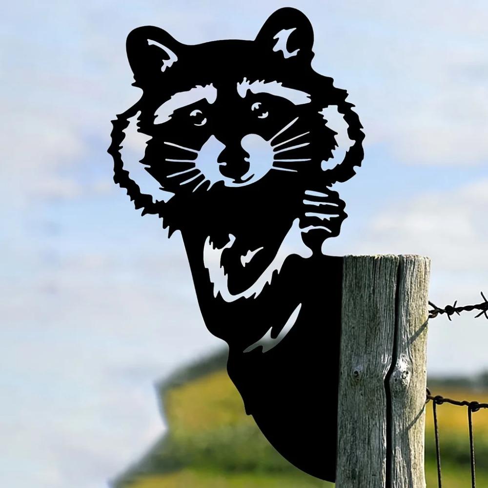 Raccoon Head Shape Iron Silhouette Cute Ornament For Outdoor Garden Fence Farm Craftwork Decor for Garden Party Décor