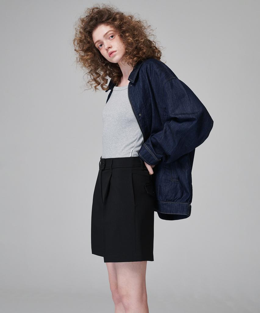 MALOUPE 2205 Summer One-Pleat Half Pants (Black)
