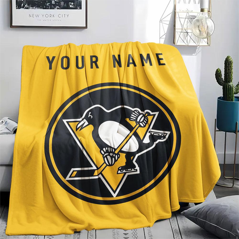 Custom Name,Pittsburgh Penguins Printed Flannel Blanket, Soft Throw for Bedroom Sofa, Washable, Christmas Present, Great Gift.