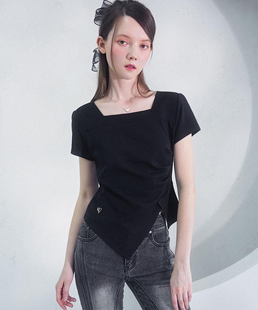 VIVACIOUS Elegant Side Tuck Short T-Shirt Black