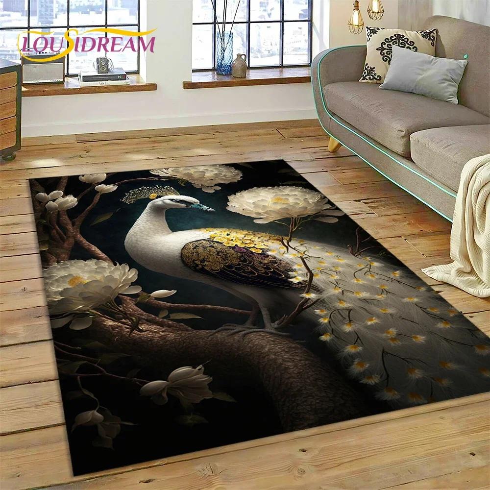 Schattige Droomvogels Papegaai Pauw Cartoon Tapijt Vloerkleed voor Slaapkamer Woonkamer Huis Sofa Decoratie, Kinderspel Groot Decor Vloermat