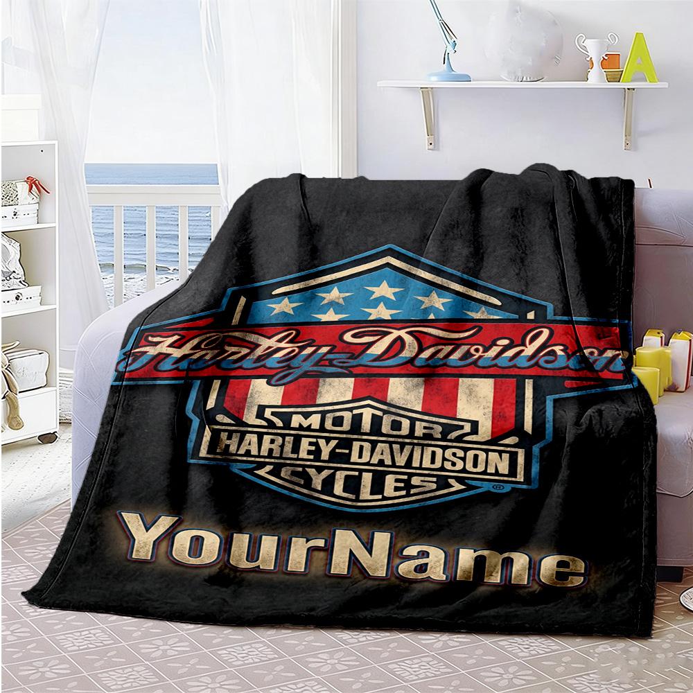 Harley-Davidson Motorräder Personalisierte Decke mit individuellem Text Leichte personalisierte Decke Ultra-Weich Geeignet für Picknicks Strand Wohnzimmer Bürostuhl