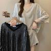 Camiseta de gran tamaño, suelta, cómoda, informal, holgada, versátil, con cuello en V, manga corta, para mujer