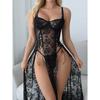 European and American New Sexy Nightgown Perspective Lace Suspender Slit Sexy Pajamas Thin Suit Women