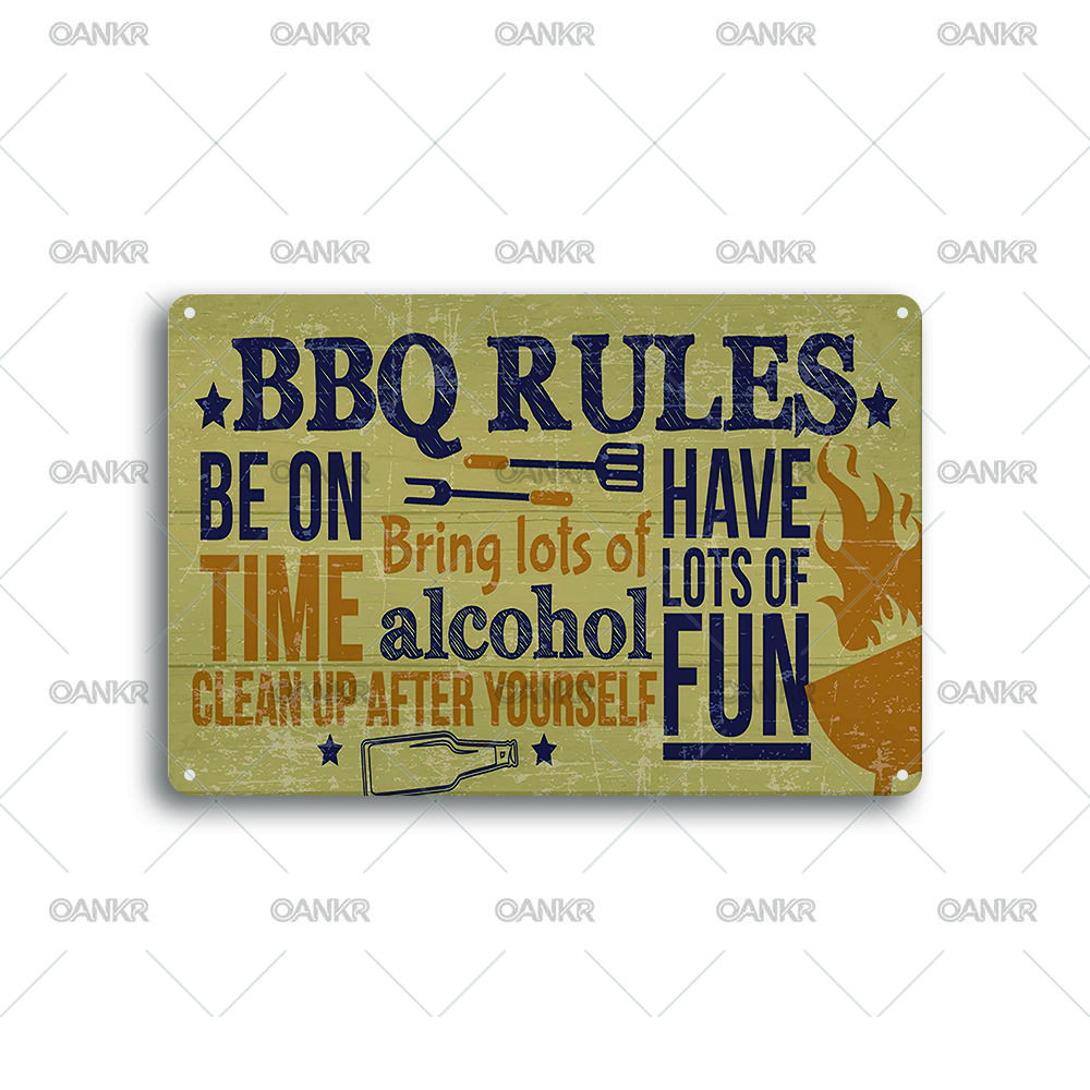 Vintage BBQ Rules Metal Poster Tin Sign Perfect Gift Retro Barbecue Art Poster Metal Signs for Backyard Bar Garden Wall Deocor