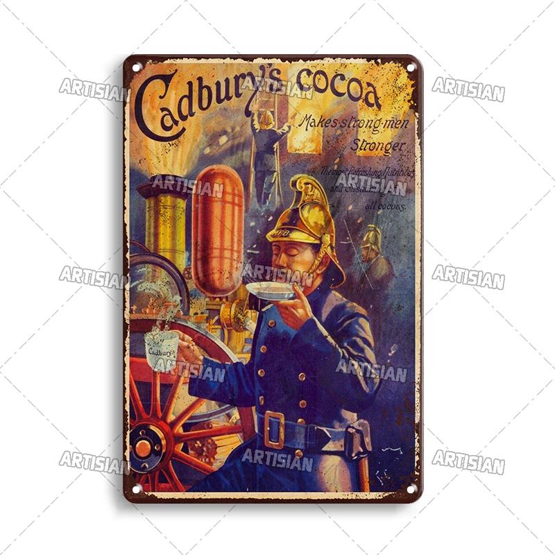 Rostige Kakao- und Schokoladen-Metallplakette Vintage-Poster Metallblechschild Retro Eisdiele Metallplatte Heimbar Café Industriedekor