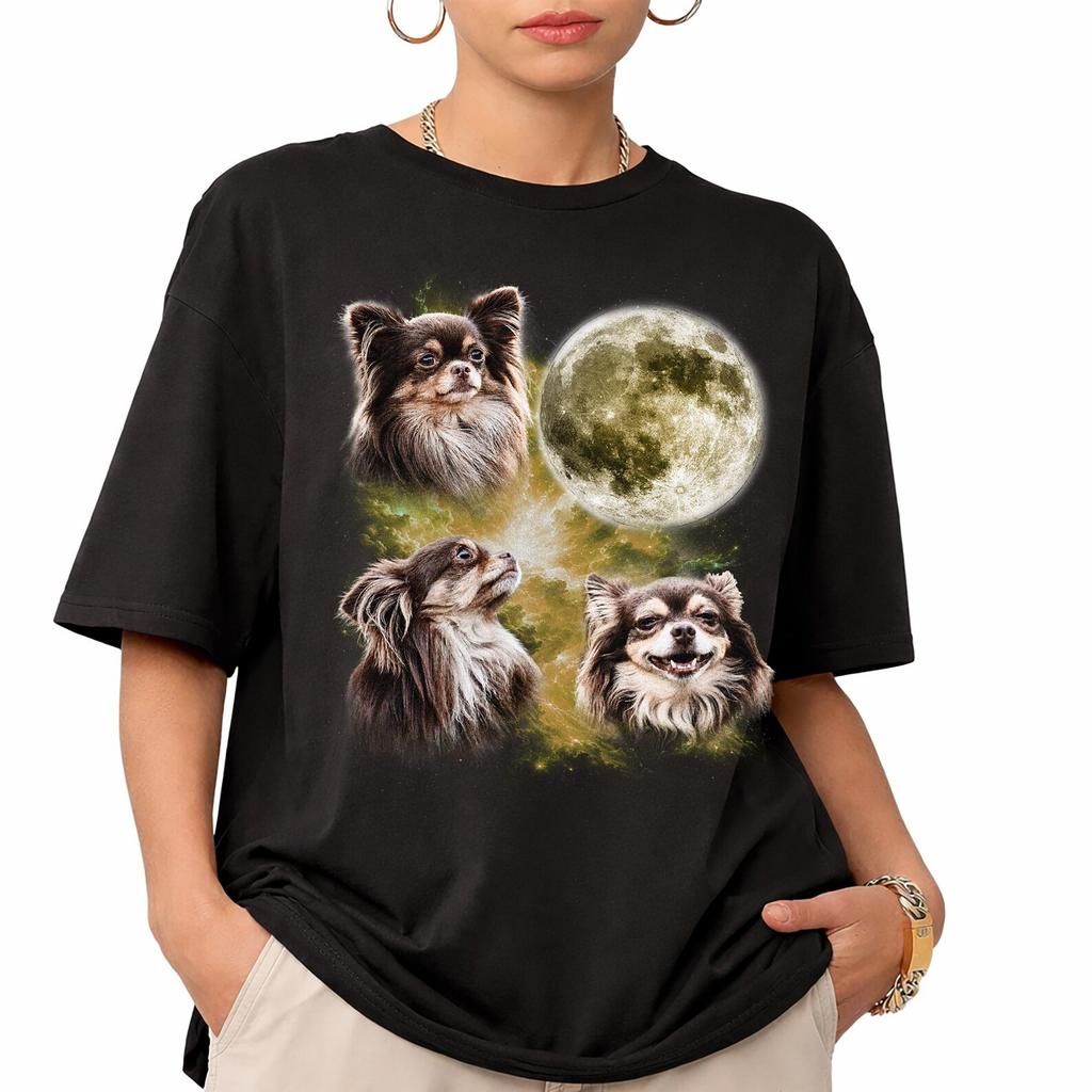 Three Chihuahuas Full Moon Dog Mom Shirt, Retro 90s Howling Pet Tee