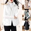 Women Cotton Vest Stand Collar Hooded Sleeveless Waistcoat Loose Fit Solid Color Zipper Closure Short Vest Outerwear
