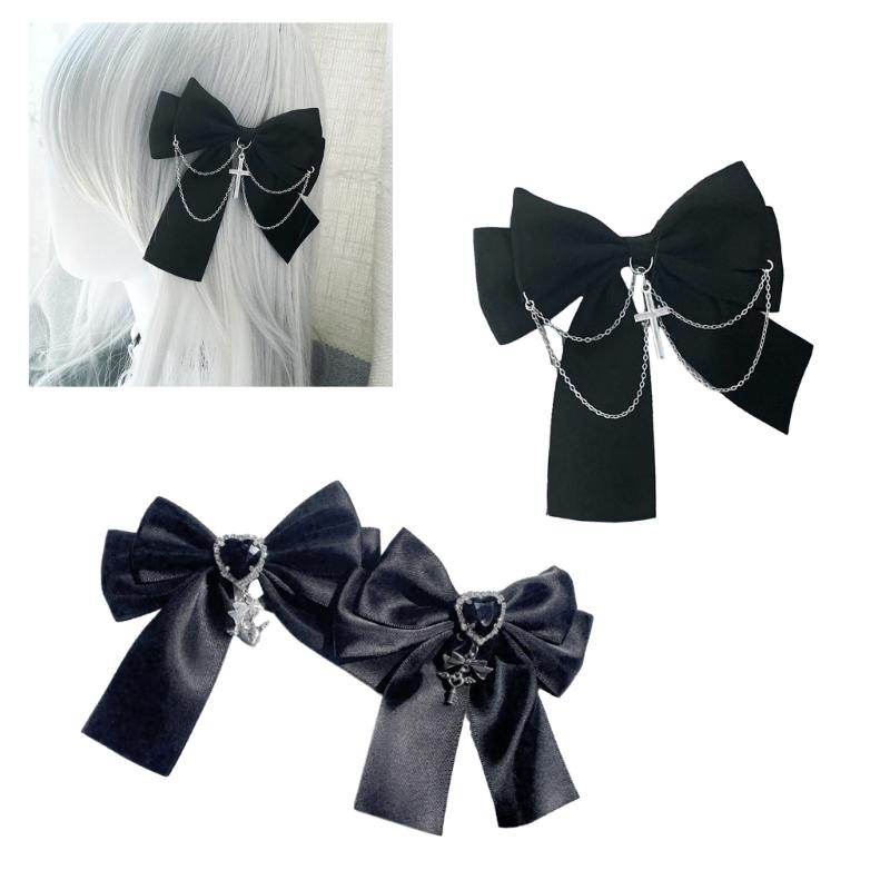 Schleifen Gothic Haarspange Y2K Stil mit Ketten Süße Balletcore Haarspange Damen Dame