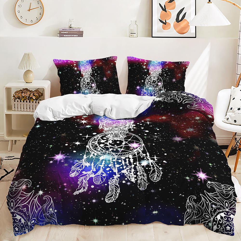 Three-Piece 3D Quilt Cover Dream Catcher Feather Dark Kit Bedding