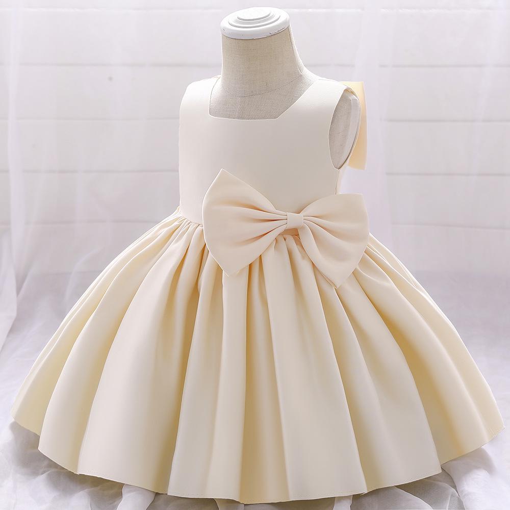 Girls' Evening Gowns: European & American Satin Princess Dresses with Bows for Performances and Runways