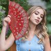 Vintage Lace Folding Fan Portable Floral Pattern Elegant Handheld Fan Lightweight Plastic Rib Hand Fan for Dance Performance Photography Photo Props