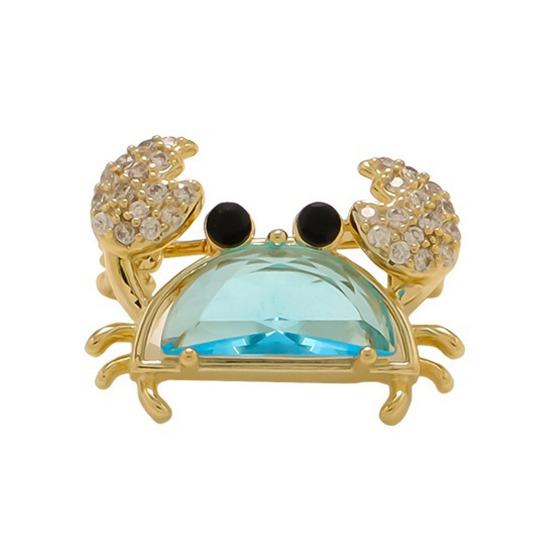 Women Brooch Sparkling Rhinestones Blue Shell Small Crab Shape Lapel Pin Suits Coats Bags Scarves Badge Versatile Accessory