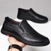 Men's Hollow Leather Shoes Men's Summer Soft-soled Soft Leather Breathable Father Shoes Driving Sandals One Pedal Hole Shoes