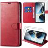 Protective Case - BOOLING - for Samsung Galaxy A36/A56 5G - Red PU Leather - 2 Tempered Glasses - Shockproof
