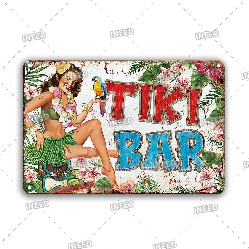 Lustiges Aloha Tiki Bar Blechschild, Vintage Strandbar, Pub Kunst, Wanddeko, Metallplatte, Retro Hawaii Schönheit, Eisenmalerei Schilder
