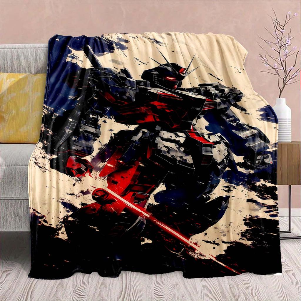 Gundam Anime Flannel Blanket - Soft Warm Perfect for Sofa, Bedding Camping Travel Office Home Decor