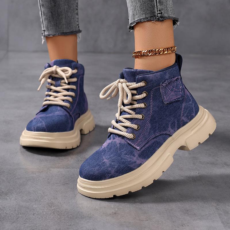Große Größe Frühling und Herbst dicksohlige Cowboy Martin Stiefel Workwear Retro Western Casual kleine kurze Stiefel atmungsaktives Tuch Damenschuhe