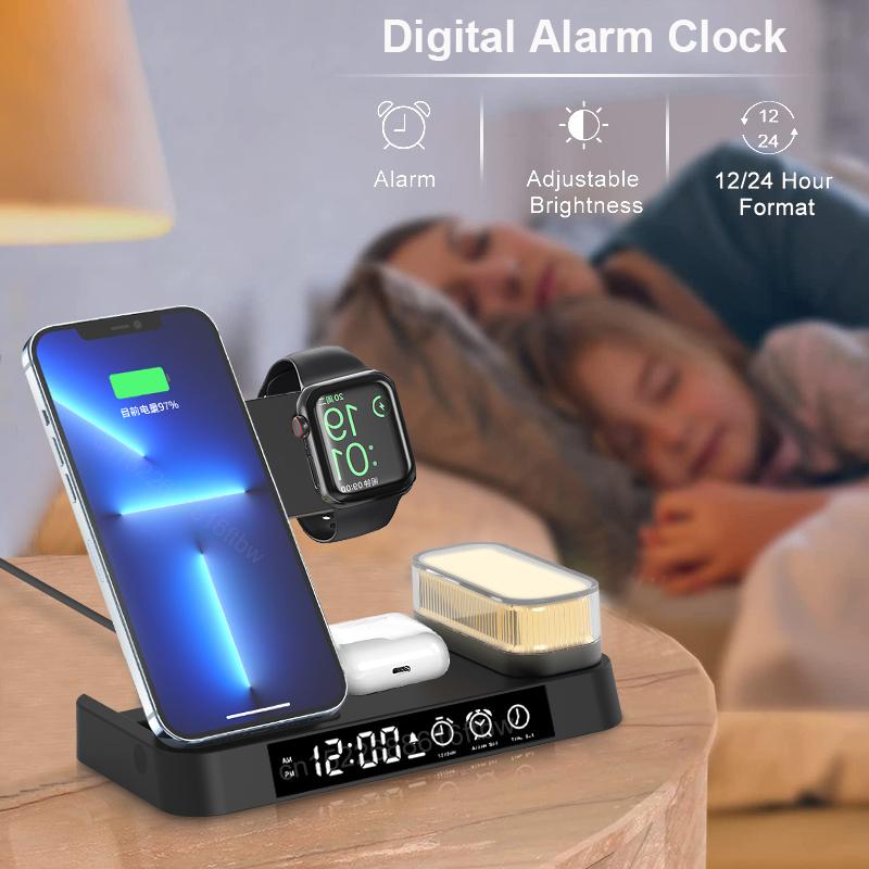 Belaidžiai įkrovikliai, skirti iPhone 15W 3 viename belaidžio įkroviklio stovas su lempute, skirtas Apple Watch greito įkrovimo stotelei, skirtas iPhone 14 13 12 Pro Max