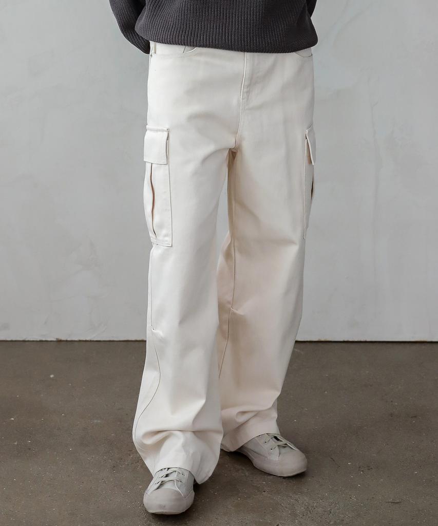 ESN Semi-Wide Cargo Cotton Pants Cream