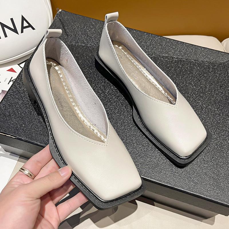 Chaussures plates à bout carré pour femmes, chaussures simples en cuir à tempérament simple, printemps automne, 4 couleurs