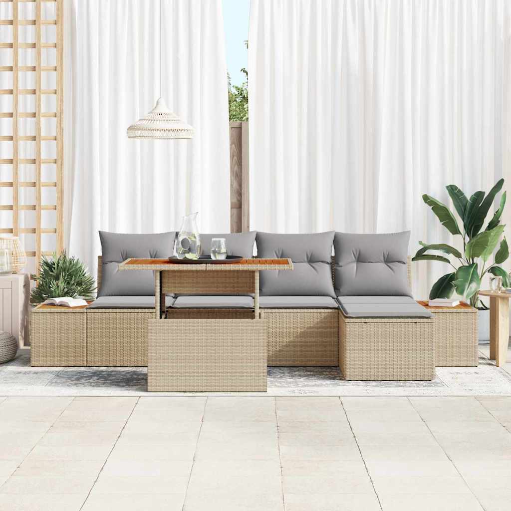 Garden Dining Set with Cushions 6 pcs Beige and Grey