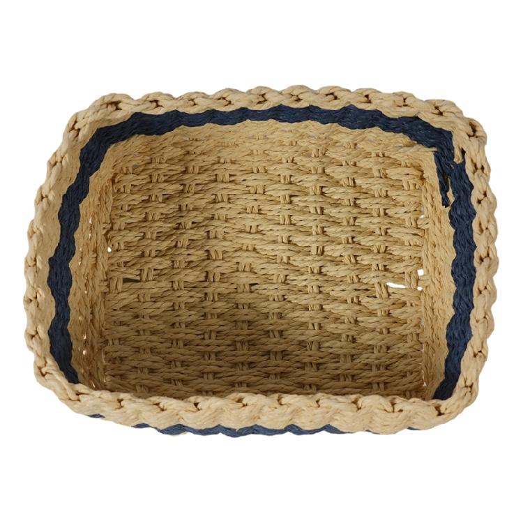 3 Piece Set Color Blocking Woven Storage Baskets Natural Paper Rope Materials Organizers For Closet Dresser Organization