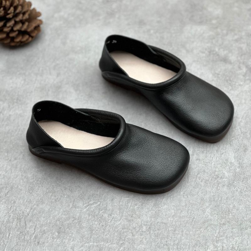 Vintage PU-Leder-Flachschuhe Bequeme Slip-On-Schuhe mit weicher Sohle in Volltonfarbe