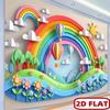 Rainbow Hot Air Balloon Tapestry, 3D Paper Cut Floral Background Cloth, Cute Kids Room Wall Decor