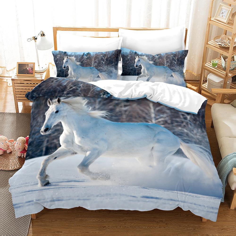 Wildpferde Bettbezug Set 3D Druck Tiermotiv Einzigartiger Exotischer Stil Bettdeckenbezug King Size Für Kinder Polyester Bettwäscheset
