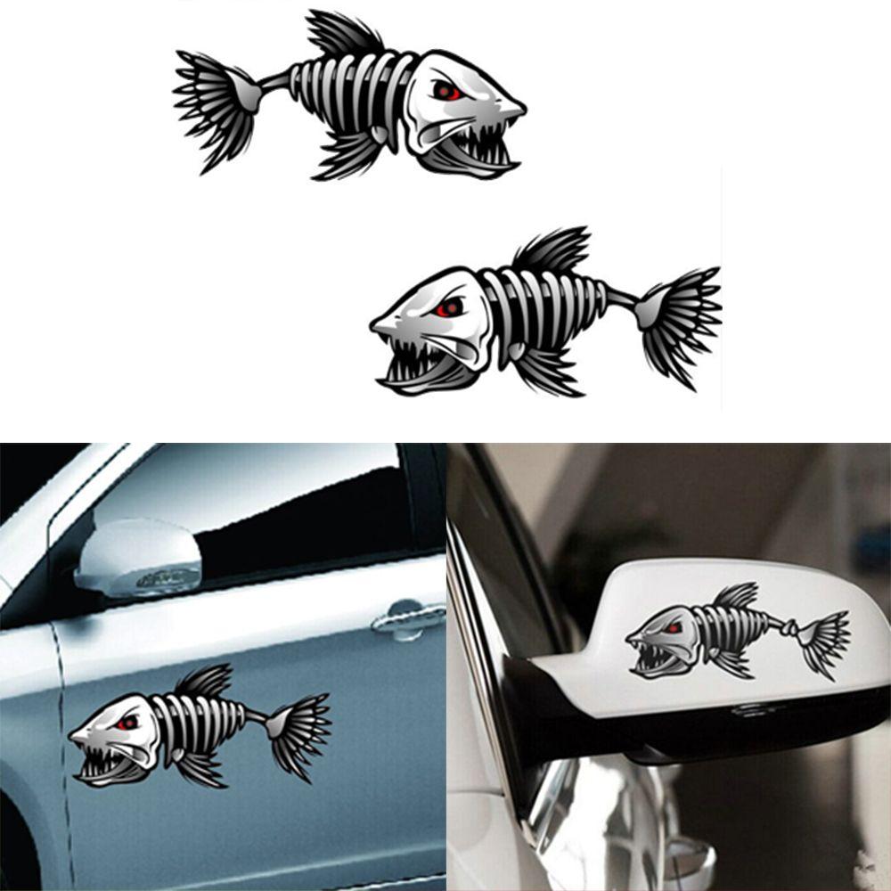 2pcs New Funny Graphics Vehicle Decal Decoration Skeleton Fish Car Sticker