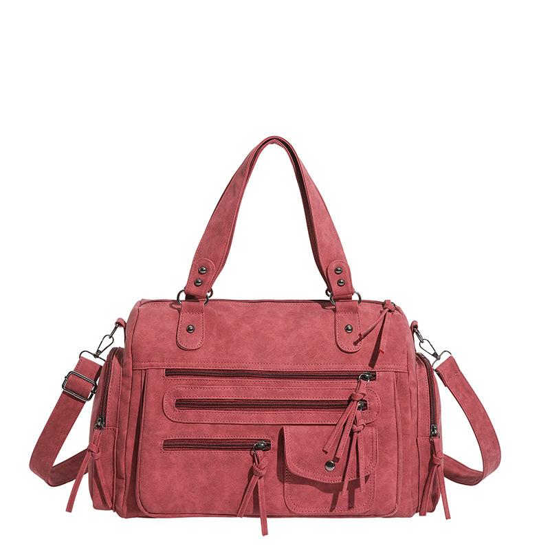 Stylish Suede Duffel Bag Women's Multi Pocket Tote with Adjustable Shoulder Strap and Fashionable Design