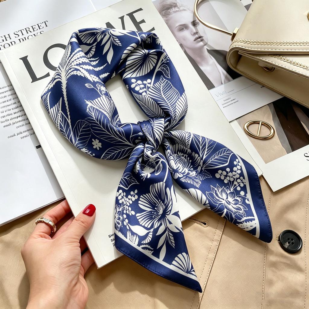 New Retro Plaid Imitation Silk Small Silk Scarf Women's High-end Professional Scarf Shirt Decorative Headband Tied Bag Silk Scarf