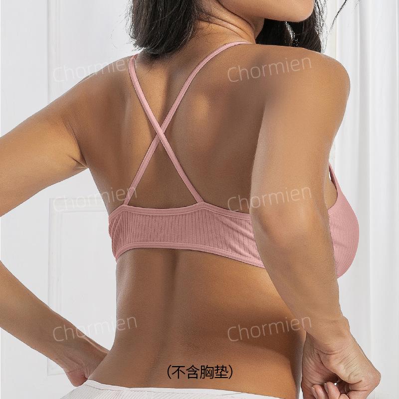 Sports Wind Women's Removable Breathable Threaded Cotton Comfortable No Steel Rim Underwear Strap Cross Back Bra Women
