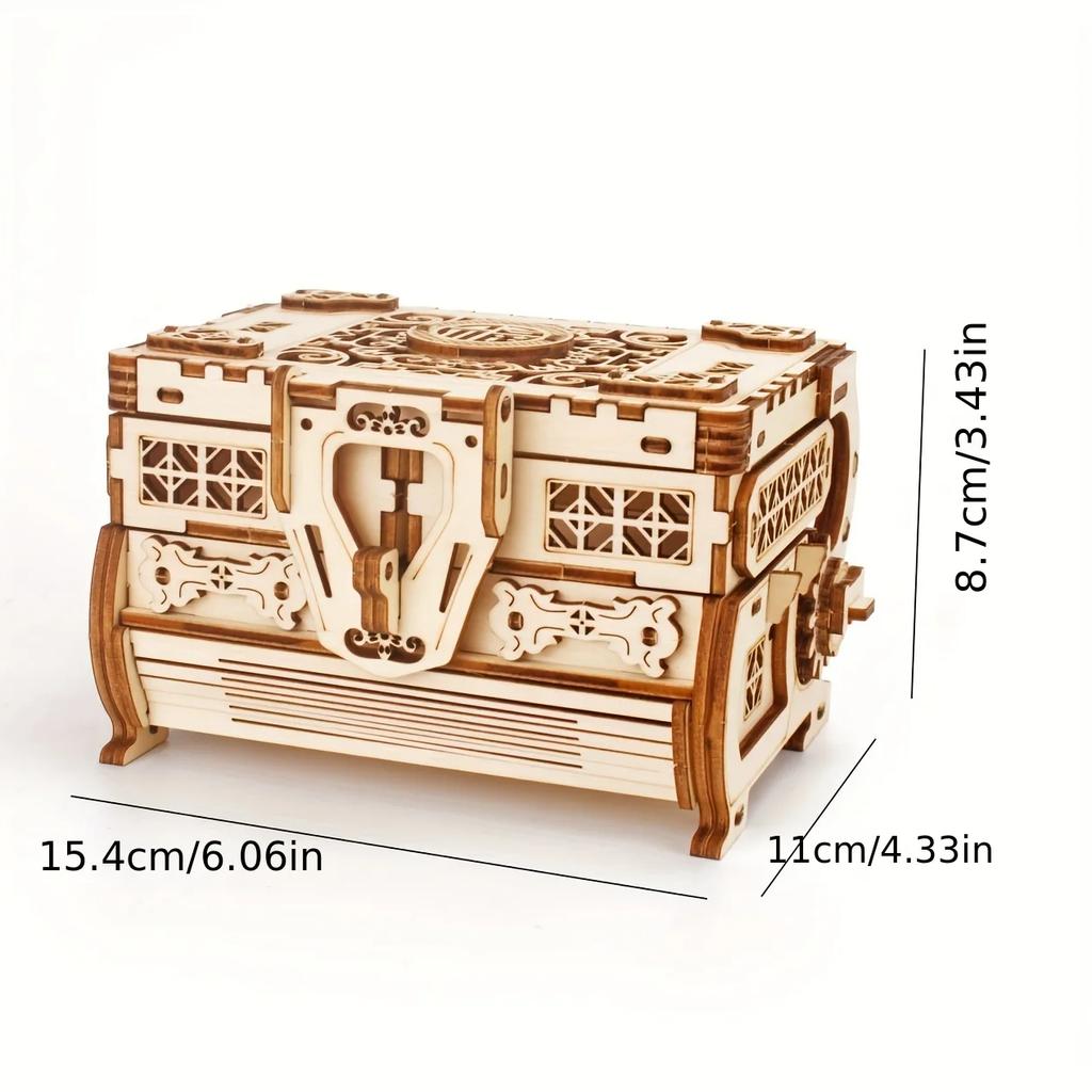 3D trojrozmerné puzzle darčeková drevená ručne zostavená mechanická kreatívna pokladnica, ktorú je možné otvoriť, šperkovnica
