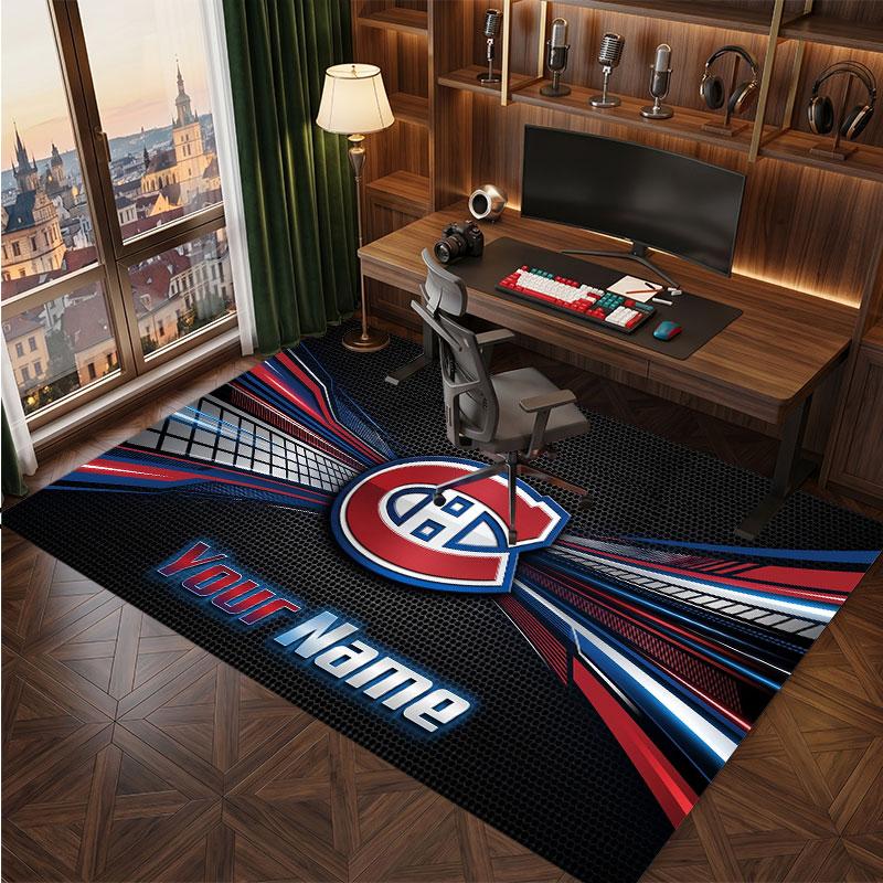 Alfombra de Cristal de Terciopelo Personalizada Montreal Canadiens, Alfombra Suave Antideslizante con Texto de Nombre Personalizado para Sala de Estar Dormitorio