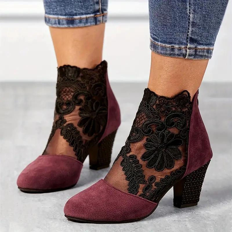 Letnie Damskie Botki Nowe Ażurowe Haftowane Siateczkowe Oddychające Buty na Wysokim Obcasie dla Kobiet Projektanckie Eleganckie Seksowne Imprezowe Damskie Botki