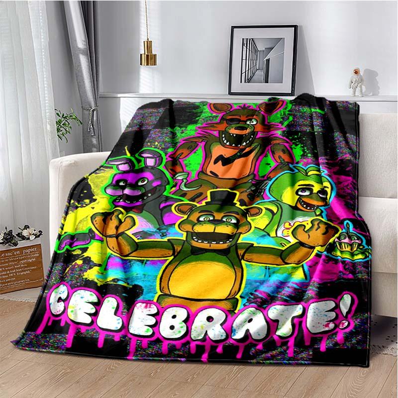 F-Five-Nights At F-Freddy's Game Print Flannel Blanket Cozy Warm Throw Bedroom Sofa Present Indoor Home Lounge Bedding Decor