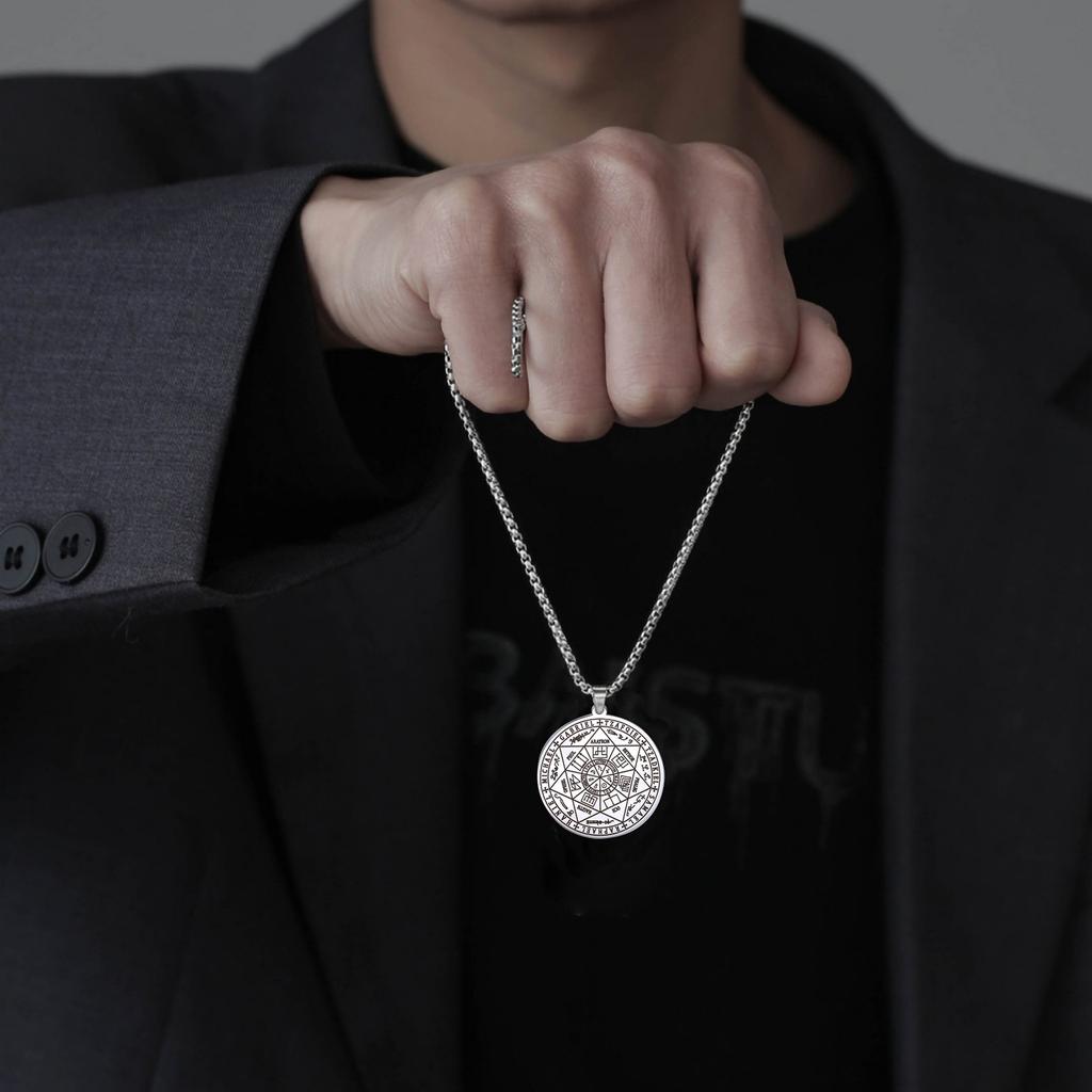 Seal of The 7 Archangels Pendant Necklaces for Men Seal of Solomon Spiritual Talisman Protection Amulet Stainless Steel Jewelry