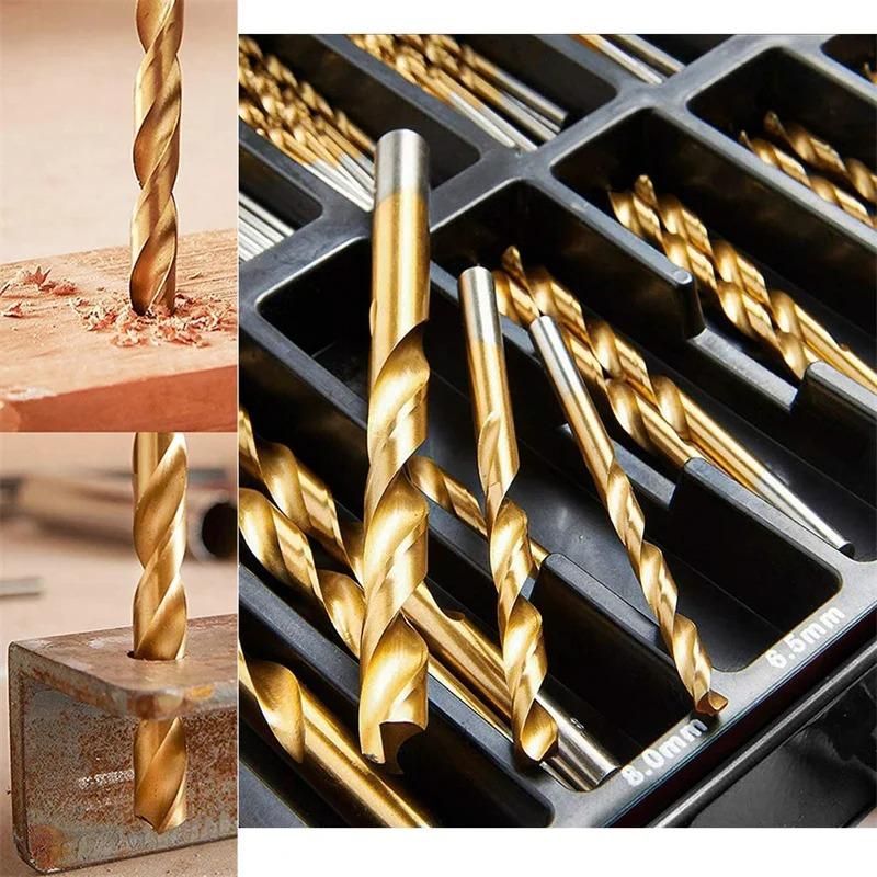 230-teiliges Spiralbohrer-Set mit Titanbeschichtung und Koffer, 135°-Spitze, metrische Bohrergrößen von 1,0–10 mm für die Holzbearbeitung von Kunststofflöchern